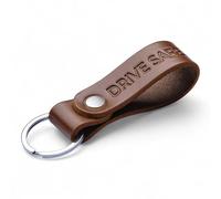 MAGOR Handmade Full Grain Leather Keyring Personalised Keychain for Men Women Car Keys Gift for Him Her Dad Husband Premium Hot Embossed Brown Leather Loop in Gift Box (DRIVE SAFE)