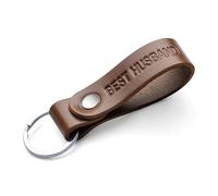 MAGOR Handmade Full Grain Leather Keyring Personalised Keychain for Men Women Car Keys Gift for Him Her Dad Husband Premium Hot Embossed Brown Leather Loop in Gift Box (BEST HUSBAND)