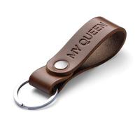 MAGOR Handmade Full Grain Leather Keyring Personalised Keychain for Men Women Car Keys Gift for Him Her Dad Husband Premium Hot Embossed Brown Leather Loop in Gift Box (MY QUEEN)