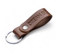 MAGOR Handmade Full Grain Leather Keyring Personalised Keychain for Men Women Car Keys Gift for Him Her Dad Husband Premium Hot Embossed Brown Leather Loop in Gift Box (DREAM BIG)