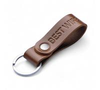 MAGOR Handmade Full Grain Leather Keyring Personalised Keychain for Men Women Car Keys Gift for Him Her Dad Husband Premium Hot Embossed Brown Leather Loop in Gift Box (BEST WIFE)