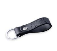 MAGOR Leather Full Grain Keyring for Men and Women, Elegant Black Key Ring with Hot Embossed Design, Personalised Keychain for Car or Home Keys, Premium Gift for Him Her Dad Husband (Flag)