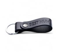 MAGOR Leather Full Grain Keyring for Men and Women, Personalised Keychain for Car or Home Keys, Elegant Black Key Ring with Hot Embossed Design, Premium Gift for Him Her Dad Husband (BEST MUM)