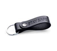 MAGOR Leather Full Grain Keyring for Men and Women, Personalised Keychain for Car or Home Keys, Elegant Black Key Ring with Hot Embossed Design, Premium Gift for Him Her Dad Husband (STAY SAFE)