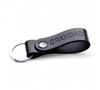 MAGOR Leather Full Grain Keyring for Men and Women, Personalised Keychain for Car or Home Keys, Elegant Black Key Ring with Hot Embossed Design, Premium Gift for Him Her Dad Husband (GRANDAD)