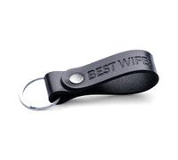 MAGOR Leather Full Grain Keyring for Men and Women, Personalised Keychain for Car or Home Keys, Elegant Black Key Ring with Hot Embossed Design, Premium Gift for Him Her Dad Husband (BEST WIFE)