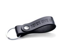MAGOR Leather Full Grain Keyring for Men and Women, Personalised Keychain for Car or Home Keys, Elegant Black Key Ring with Hot Embossed Design, Premium Gift for Him Her Dad Husband (NEVER GIVE UP)