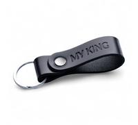 MAGOR Leather Full Grain Keyring for Men and Women, Personalised Keychain for Car or Home Keys, Elegant Black Key Ring with Hot Embossed Design, Premium Gift for Him Her Dad Husband (MY KING)