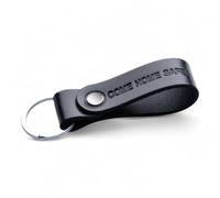 MAGOR Leather Full Grain Keyring for Men and Women, Personalised Keychain for Car or Home Keys, Elegant Black Key Ring with Hot Embossed Design, Premium Gift for Him Her Dad Husband (COME HOME SAFE)