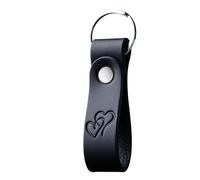 MAGOR Leather Full-Grain Keyring for Men & Women, Personalised Black Keychain for Car or Home Keys, Elegant Key Ring with Hot-Embossed Design, Premium Gift for Him Her Dad Husband (Hearts)