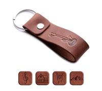 MAGOR Leather Keychain Favorite for Men, Keyring Gift for Women & Men, Birthday & Anniversary, Full Cow Leather (Guitar)