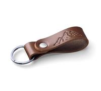 MAGOR Leather Keyring with Hot Embossed Design for Men & Women, Personalised Brown Leather Key Ring Gift for Him, Her, Mum & Dad, Premium Accessory for Car or Home Keys (Mountains)