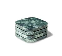 MAGPER HOME Marble Coasters for Drinks - Square Set of 4 Stone Holders for Dinning Tables, Coffee Tables (Dark Green)