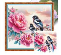 Magpie and Peony Counted Cross Stitch Kit 11CT 40x40cm (15.75x15.75in) DIY Stamped Embroidery for Adults, Home Wall Decor Gift