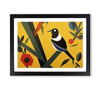 Magpie Bird Abstract H1022 Framed Print for Living Room Bedroom Home Office Décor, Wall Art Picture Ready to Hang, Black A3 Frame (46 x 34 cm)