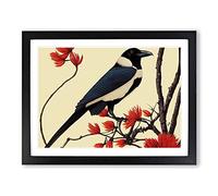 Magpie Bird Art Deco Framed Print | A2 Black Framed Wall Art | Ready to Hang | Art Deco Nature Picture | Living Room Bedroom Lounge Office