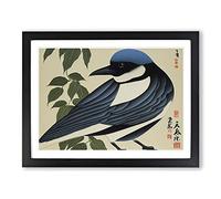 Magpie Bird Japanese Framed Print | A3 Black Framed Wall Art | Ready to Hang | Asian Nature Picture | Living Room Bedroom Lounge Office