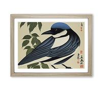 Magpie Bird Japanese Framed Wall Art Print A2 Oak