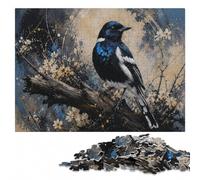 Magpie Bird on Branch Painting Wooden Puzzle, Picture Jigsaw, 1000 Pieces | Border-first building - an activity that can be paused and resumed at your own pace.
