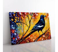 Magpie Bird Painting Vol.1 Abstract Canvas Wall Art Print Ready to Hang, Framed Picture for Living Room Bedroom Home Office Décor, 76x50 cm (30x20 Inch)