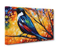 Magpie Bird Painting Vol.2 Abstract Canvas Wall Art Print Ready to Hang, Framed Picture for Living Room Bedroom Home Office Décor, 30x20 Inch (76x50 cm)