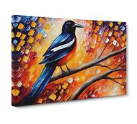 Magpie Bird Painting Vol.3 Abstract Canvas Wall Art Print Ready to Hang, Framed Picture for Living Room Bedroom Home Office Décor, 30x20 Inch (76x50 cm)
