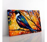 Magpie Bird Painting Vol.5 Abstract Canvas Wall Art Print Ready to Hang, Framed Picture for Living Room Bedroom Home Office Décor, 60x40 cm (24x16 Inch)