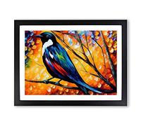 Magpie Bird Painting Vol.5 Abstract H1022 Framed Print for Living Room Bedroom Home Office Décor, Wall Art Picture Ready to Hang, Black A2 Frame (64 x 46 cm)
