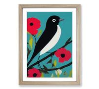 Magpie Bird Pop Art Framed Print | A2 Oak Framed Wall Art | Ready to Hang | Pop Art Nature Picture | Living Room Bedroom Lounge Office