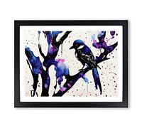 Magpie Bird Splash Abstract Framed Wall Art Print A2 Black