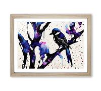 Magpie Bird Splash Abstract Framed Wall Art Print A2 Oak