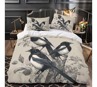 Magpie birds 3D Printed 3 PCS Quilt Cover Black white avian art style Duvet Cover Set Microfiber Zippered Closure Hypo-allergenic for Kids Teens Women Men King（220x240cm）