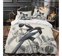 Magpie birds 3D Printed 3-Piece Comforter Cover Vintage ornithology illustration Bed Cover Set Hypoallergenic Dust Mite Resist Microfiber Concealed Zipper for Kids Teens Women Men King（220x240cm）