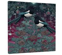 Magpie Canvas Kitchen Wall Art, Christmas Fanciful Pinecones Berries Christmas Green Art Prints Wall Pictures Hanging Home Dining Bedroom Living Room Restaurant Decor 12x12 Inch