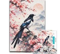 Magpie Cherry Blossom Mountain-1 Jigsaw Puzzle for Adults, 500 Pieces | During puzzle time: Puzzle for Adults - image-based sorting for steady puzzle progress at home.