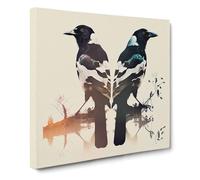 Magpie Double Exposure | Canvas Wall Art Print | Framed Ready to Hang Picture | Modern Art for Living Room Bedroom Kitchen Home | 14x14 Inch