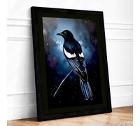 Magpie in Profile Minimalist Framed Wall Art Print A4 (29.7×21cm) Black, Wall Decor for Living Room, Bedroom, Office & Home, Ready to Hang, Art Gift