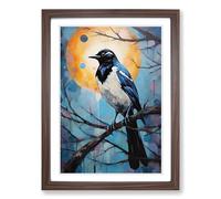 Magpie Modern Framed Print | A2 Walnut Framed Wall Art | Ready to Hang | Modern Nature Picture | Living Room Bedroom Lounge Office