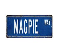 Magpie Navy Blue Personalized Metal Tin Sign Fashion Chic Lounge Signs Custom Name Dog Cat Home Decor Tin Signs for Bedroom Front Door Kitchen 6x12 Inch