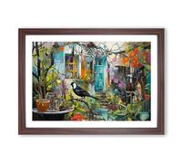 Magpie Orphism Framed Print | A2 Walnut Framed Wall Art | Ready to Hang | Modern Nature Picture | Living Room Bedroom Lounge Office