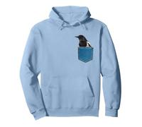 Magpie Shirt Crow in a Pocket Cute Clever Crow Blackbird Pullover Hoodie, Adult Unisex, Dusty Blue, Small