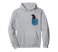 Magpie Shirt Crow in a Pocket Cute Clever Crow Blackbird Pullover Hoodie, Adult Unisex, Heather Grey, X-Large