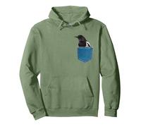 Magpie Shirt Crow in a Pocket Cute Clever Crow Blackbird Pullover Hoodie, Adult Unisex, Sage Green, XX-Large