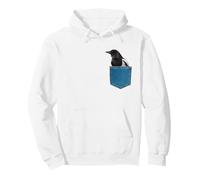 Magpie Shirt Crow in a Pocket Cute Clever Crow Blackbird Pullover Hoodie, Adult Unisex, White, Medium