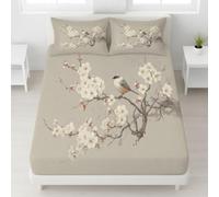 Magpie Super King Fitted Sheet Plum Blossoms Bed Sheets Deep Pocket 12 inch (30 cm) Soft Cozy 3 Piece Microfibre Bed Sheet 180x200 cm with 2 Pillowcases 50x75 cm