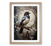 Magpie Symbolism No.2 Framed Print | A2 Oak Framed Wall Art | Ready to Hang | Modern Nature Picture | Living Room Bedroom Lounge Office