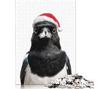 Magpie Wearing A Santa Hat Puzzle Creative Games 100 Percent Recycled Cardboard Jigsaw Puzzle for Adult 1000pcs (75x50cm)