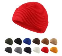 Magracy Fisherman Beanie for Men Short Beanie Hat Winter Knit Cuffed Hat Skull Cap Trawler Beanie Red