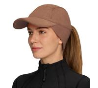 Magracy Fleece Beanie Cap with Fold Down Ear Warmer Winter Reflective Ponytail Hat for Women Men Baseball Cap Outdoor Brown