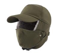 Magracy Mens Winter Trapper Hat with Face Mask Water-Resistant Reflective Baseball Cap with Earflaps Sherpa Lined Aviator Cap Army Green